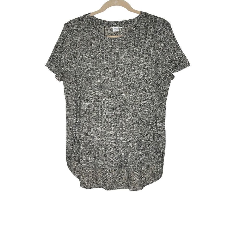 BAR III | WOMEN’S Hi-LOW HEM SHORT‎ SLEEVE SWEATER GRAY HEATHER GOLD METALLIC M